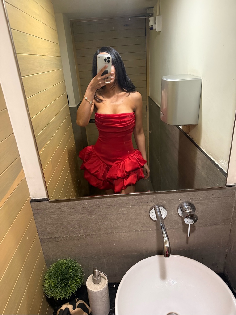 NBD Red Strapless Ruffled Mini Dress only worn once